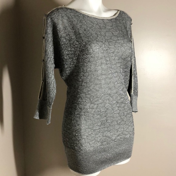Cache Sweaters - Cache silver shimmer sweater medium sparkly